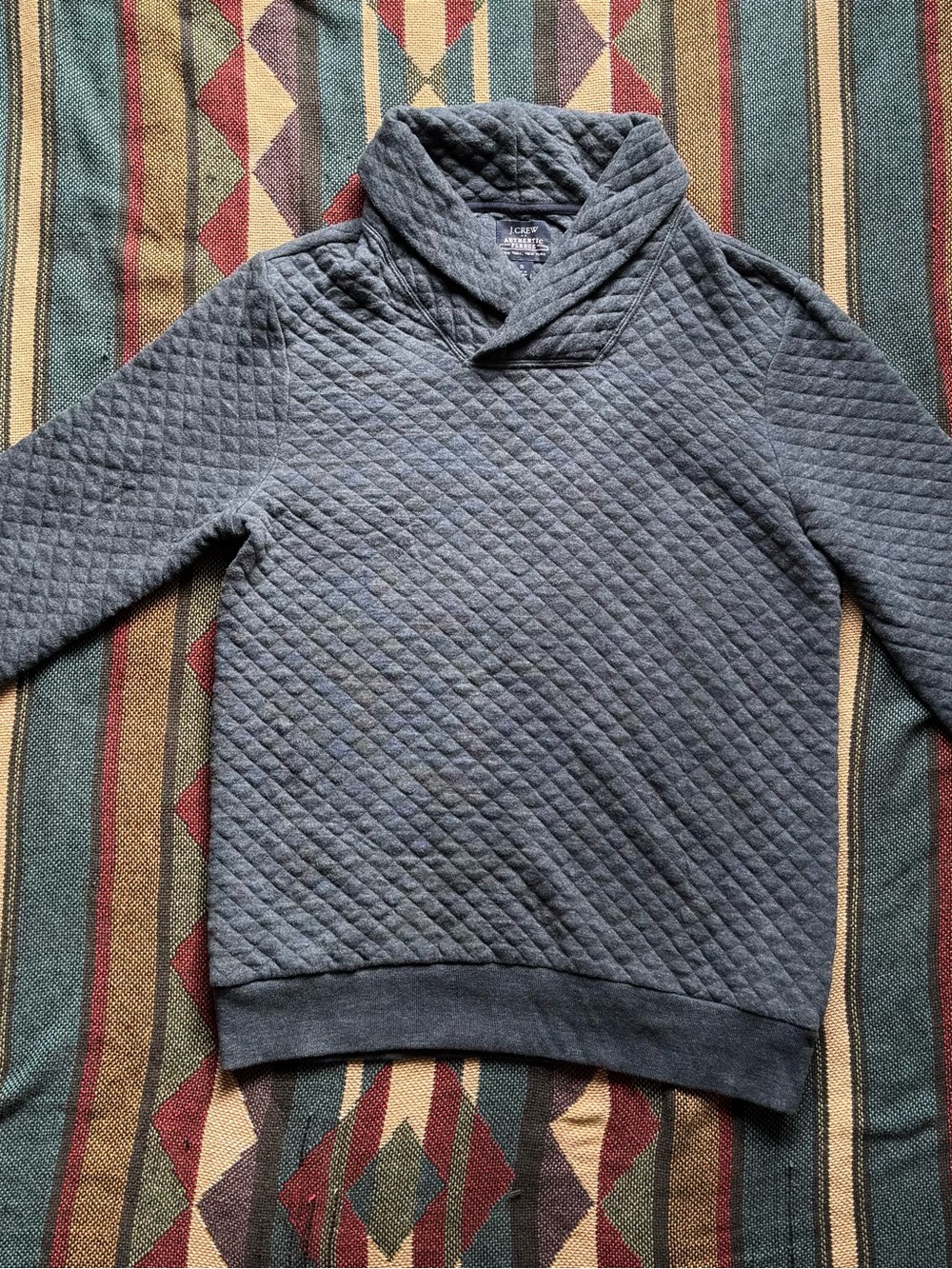 J. Crew Quilted Shawl Collar Crewneck Sweater - Blue